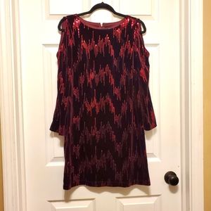 Jessica Howard Long Sleeve Velvet Cold Shoulder Sheath Dress with Sequins - 6P